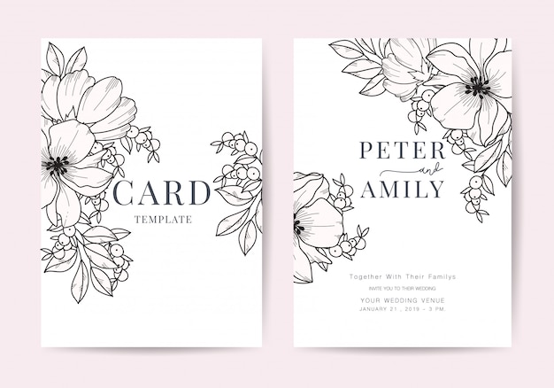 Wedding invitation floral invite modern card design template