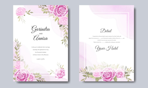 Wedding invitation floral and leaves card template premium