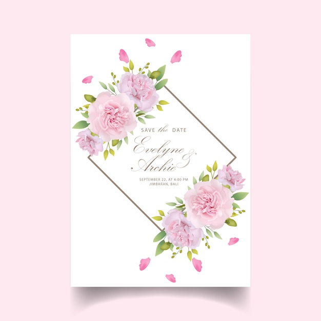 Wedding invitation floral pink carnations