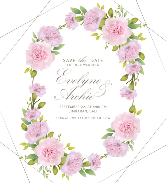 Вектор Свадебные приглашения цветочные розовые гвоздики