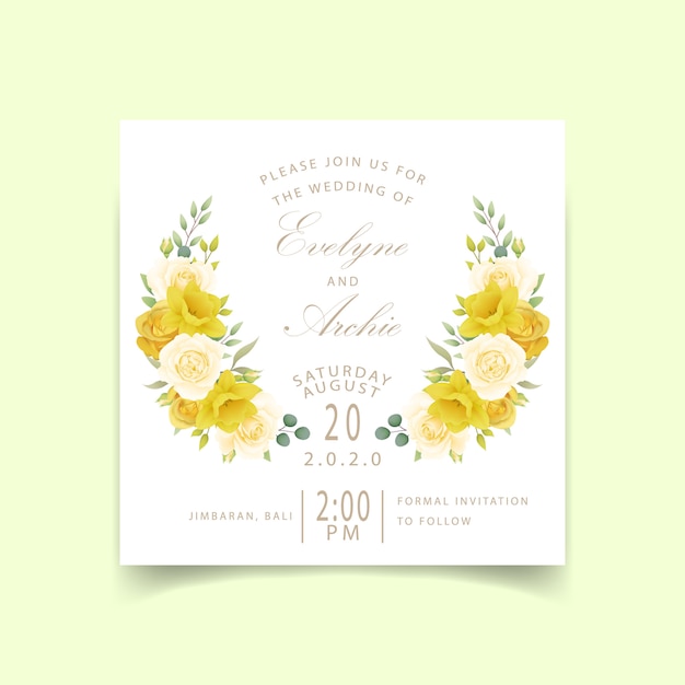 Wedding invitation floral roses and daffodils