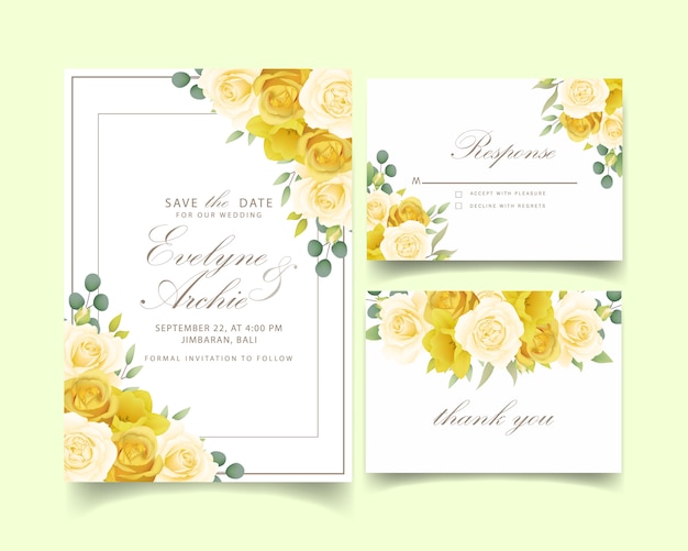 Wedding invitation floral roses and daffodils