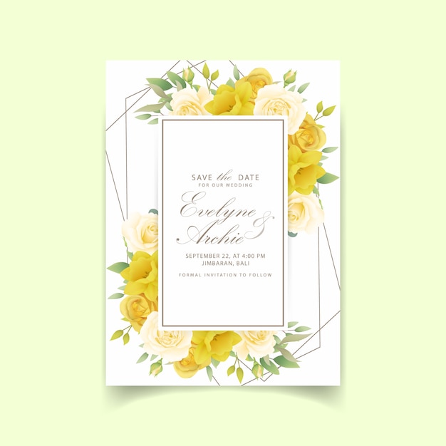 Wedding invitation floral roses and daffodils