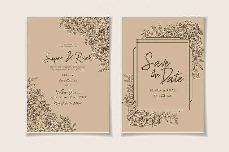 Premium Vector | Wedding invitation floral sketch luxury elegant