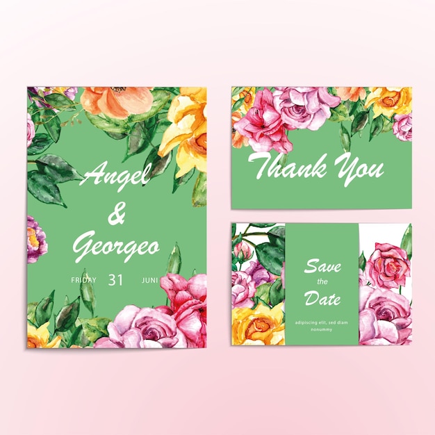 Wedding invitation floral spring set