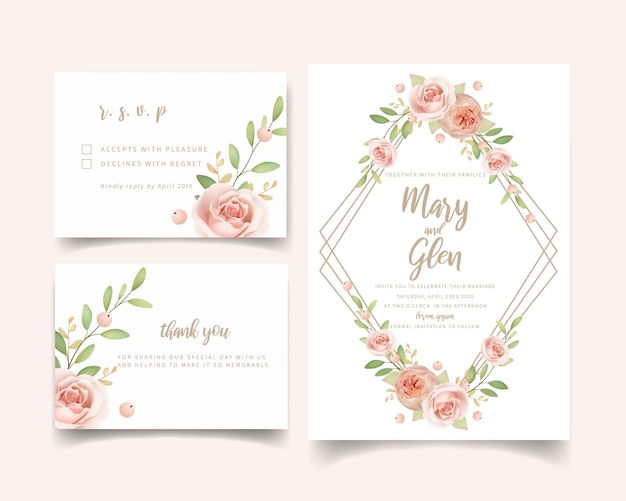 Wedding invitation floral with floral garden roses