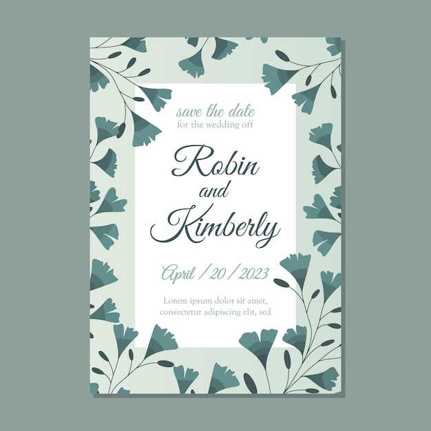 Wedding invitation flyer with floral design in green tones