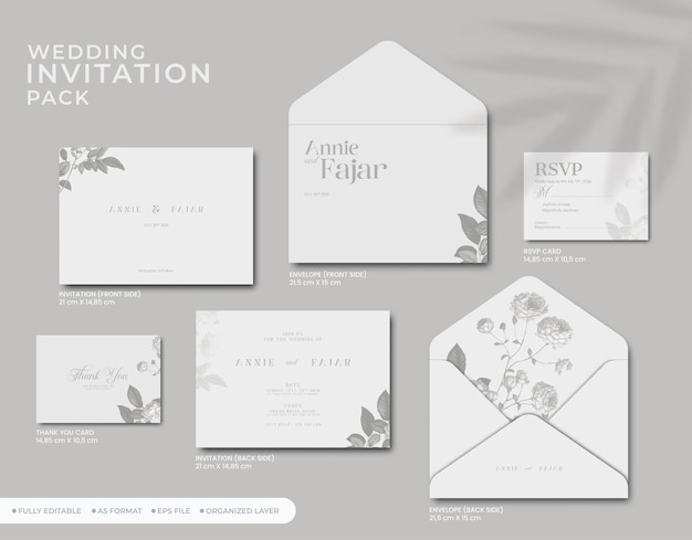 wedding invitation full pack with flower watercolor premium vector