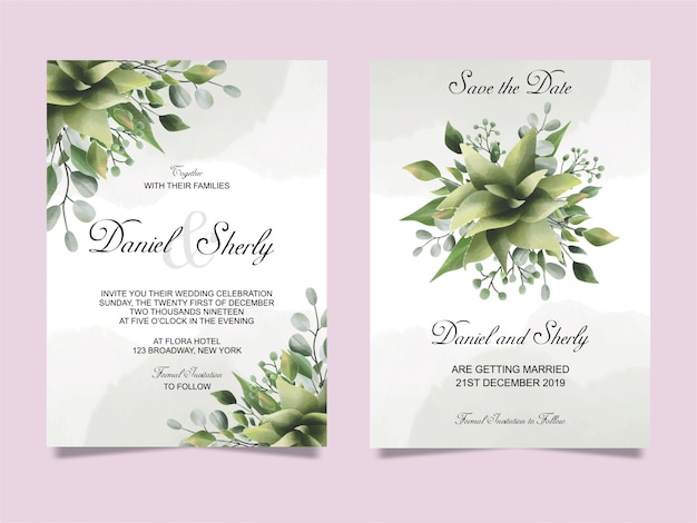 wedding invitation leaf green watercolor style