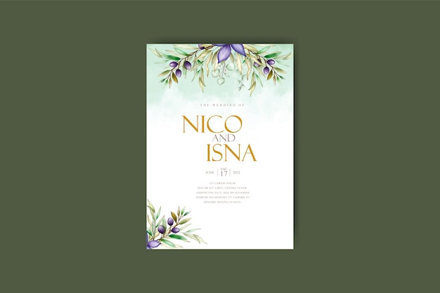 wedding invitation and menu template with beautiful leaves