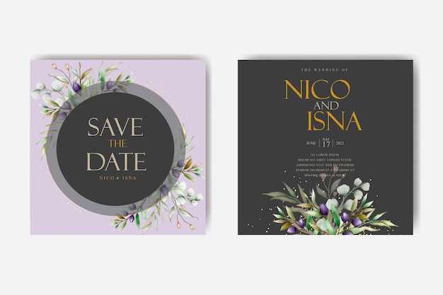wedding invitation and menu template with beautiful leaves