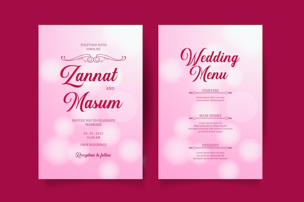 Wedding invitation and menu template