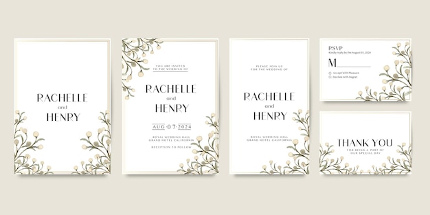 Wedding Invitation Pack With Floral Watercolor