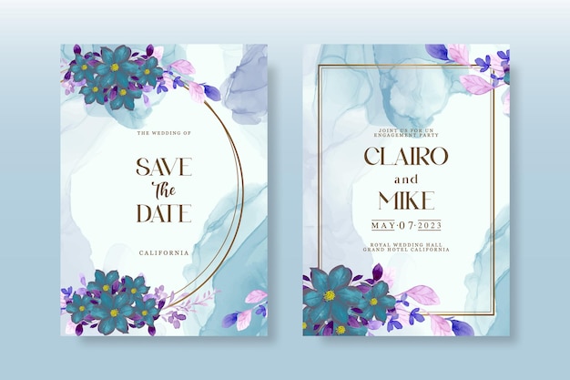 wedding invitation pack with floral watercolor