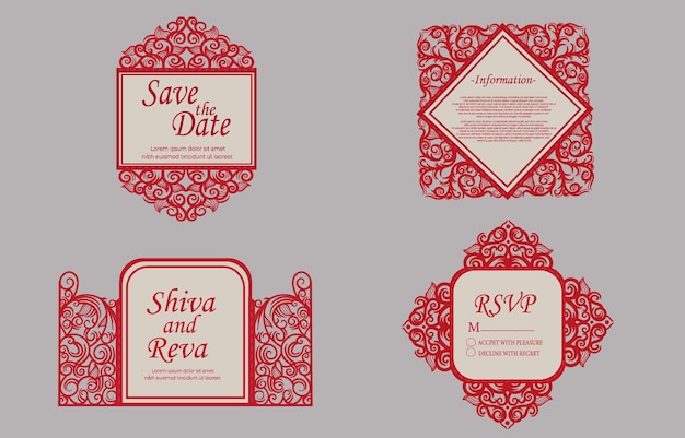 Vector wedding invitation paper cut set collection