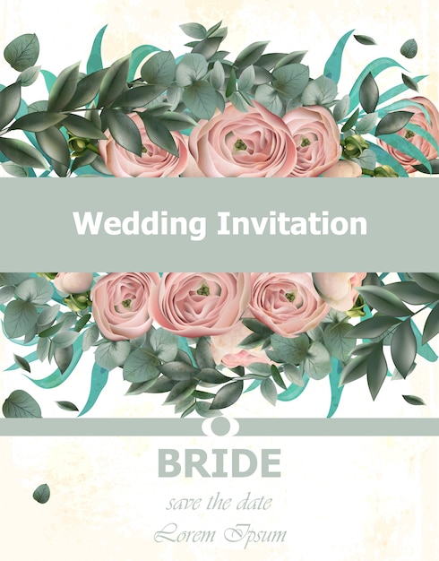 Wedding invitation peonies bouquet