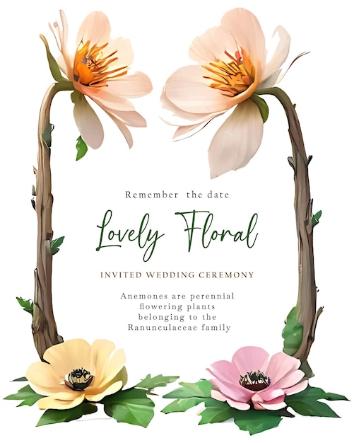 Wedding invitation poster card floral frame elegant background template