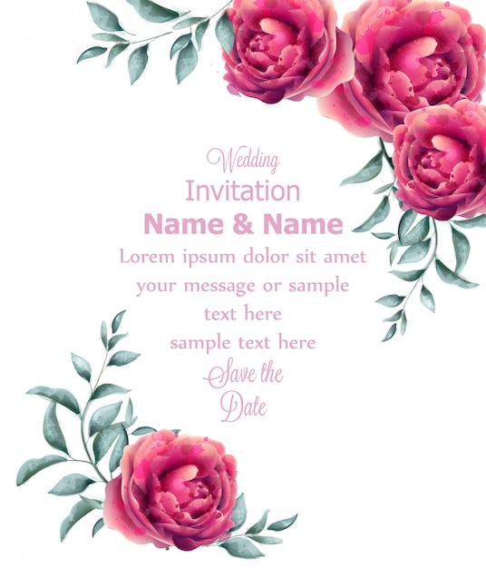 Wedding invitation rose flowers watercolor frame
