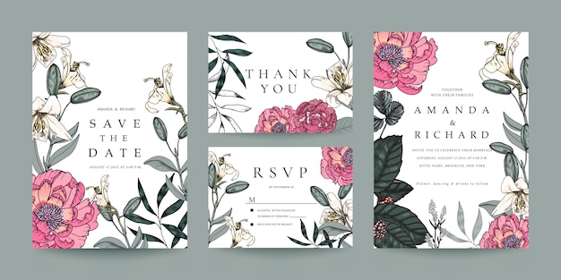 Wedding invitation, RSVP Card, Thank you Card template 