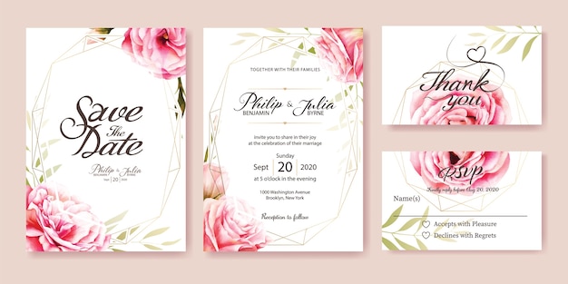 Wedding invitation, rsvp card. watercolor style. vector.