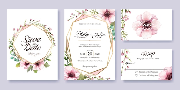 Wedding Invitation, rsvp card. Watercolor style. Vector. 