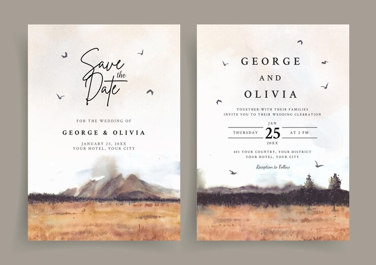Vector wedding invitation of savannah nature landscape watercolor