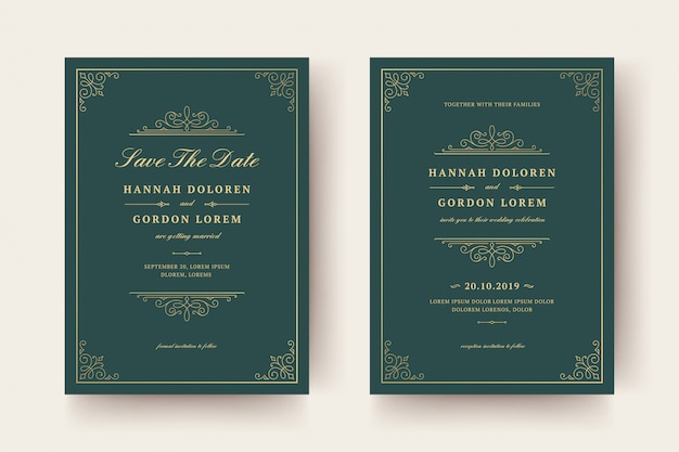 Wedding invitation and save the date cards flourishes ornaments.