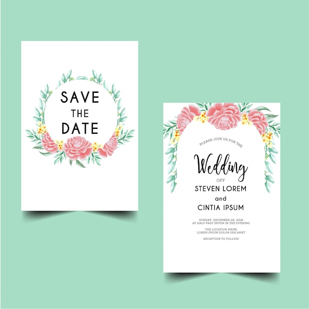 Wedding invitation save the date peony pink