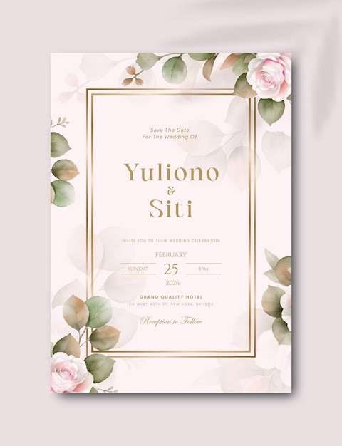 wedding invitation and save the date with flower watercolor premium vector