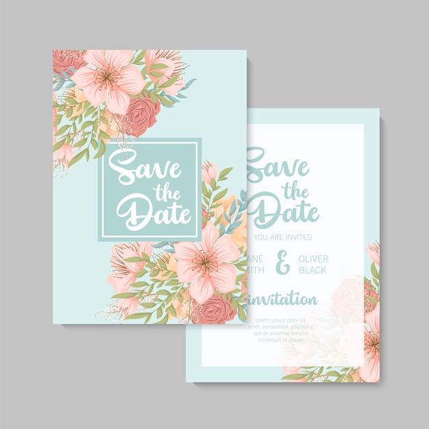 結婚式の招待状、日付を保存、ありがとう、rsvpカードデザインテンプレート。
