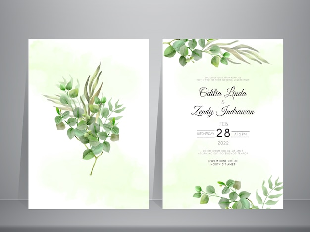 Wedding invitation set template with elegant eucalyptus hand drawn