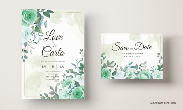 Vector wedding invitation set template with greenery floral