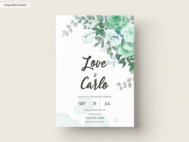 Wedding invitation set template with greenery floral