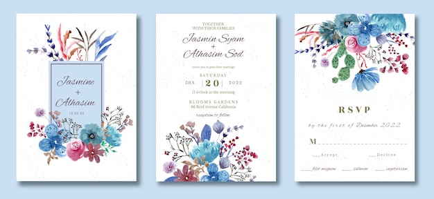 Wedding invitation set with pretty floral watercolor