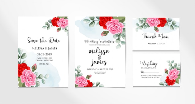 Vector wedding invitation set with rose flower