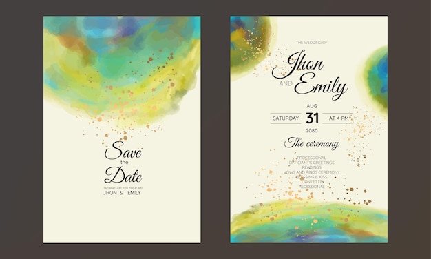 Wedding invitation set with watercolor texture abstract theme simple and luxury