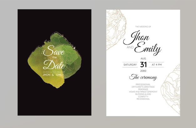 Wedding invitation set with watercolor texture abstract theme simple and luxury