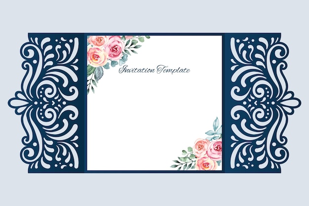 Vector wedding invitation square gate card template with lace cutout pattern vector