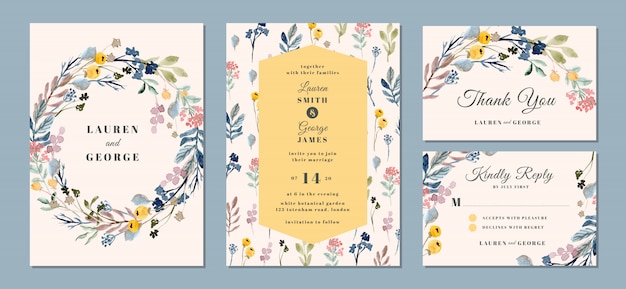 wedding invitation suite with beautiful floral background watercolor