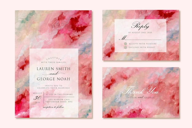 wedding invitation suite with red pink modern abstract painting