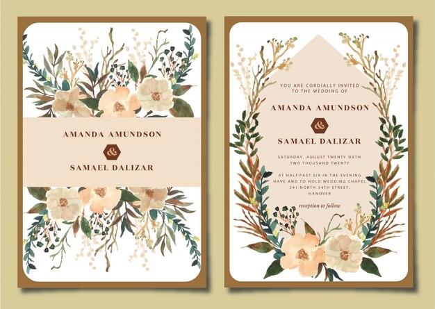 wedding invitation suite with rustic floral  watercolor