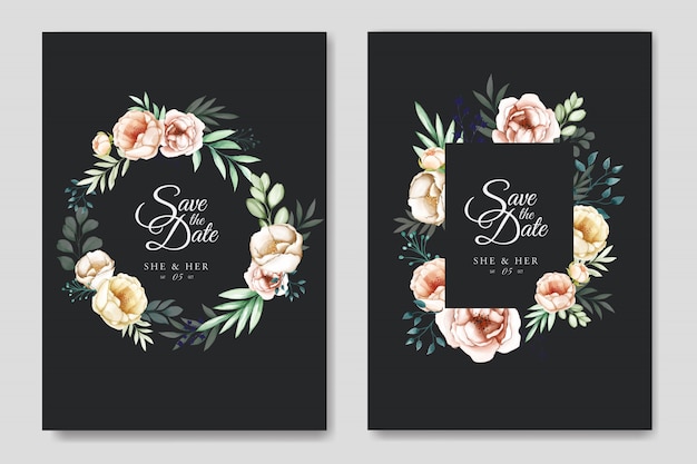 Wedding invitation suite with watercolor floral and leaves