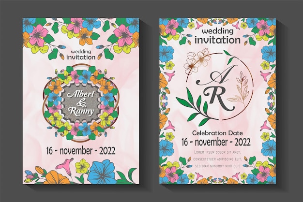 Modello di invito a nozze design di piante di fiori colorati