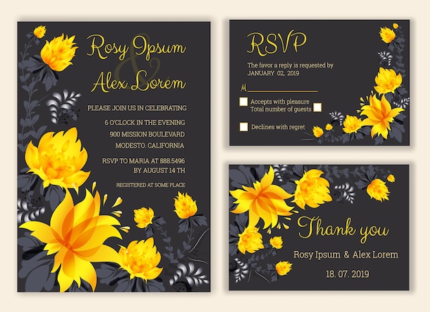 Wedding invitation template design with flower and leaf.