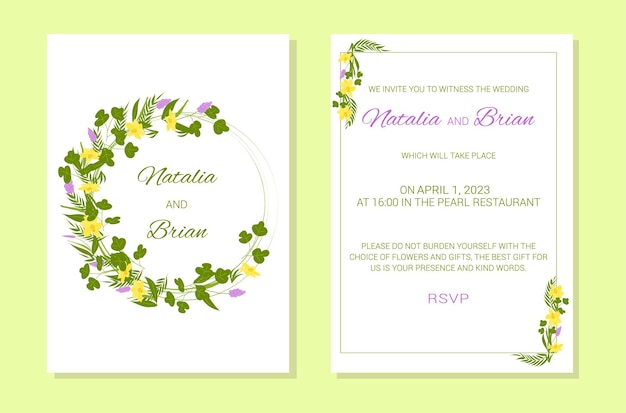 Wedding invitation template Flower frame and text