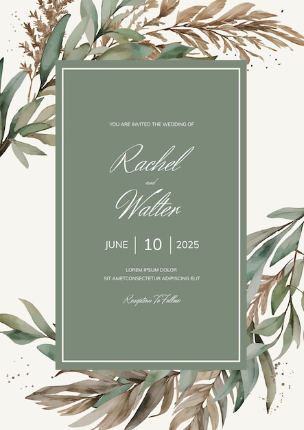 Wedding Invitation Template in Natural Boho Rustic Style Gedroogde Bloemen Pampas Grass in Waterverf