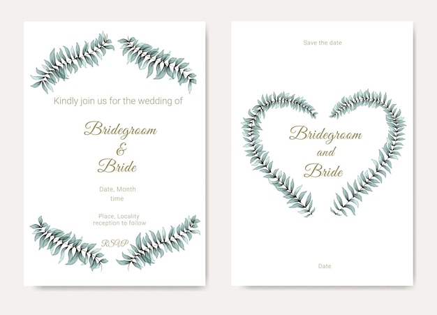 Wedding invitation template in rustic style. Flat watercolor vector illustration.