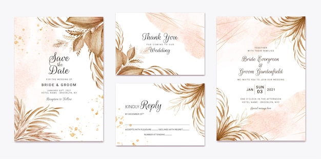 Wedding invitation template set . Botanic card design concept