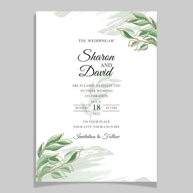 wedding invitation template set with burgundy and brown roses flowers and leaves decoration.