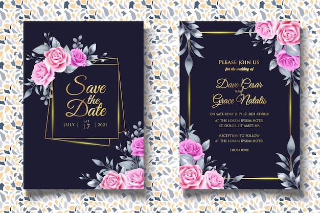 Wedding invitation template set with elegant floral decoration